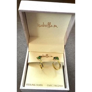 Isabella M. Sterling Silver & Green Cubic Zirconia Pierced Hoop Earrings - Picture 1 of 6