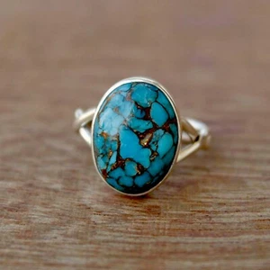 Oyster Turquoise Gemstone 925 Sterling Silver Jewelry Engagement Ring EM- 50 - Picture 1 of 6