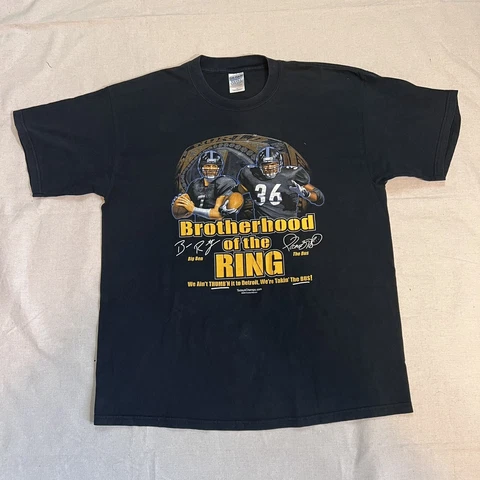 Pittsburgh Steelers Brotherhood Of The Ring Mens XL T Shirt Big Ben & The Bus Cover