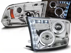 phares pour DODGE RAM 2009 2010 2011 angel eyes chrome LHD - Picture 1 of 1