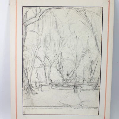 Giorgio Matteo Aicardi lápiz paisaje fuente escena siglo XX italiano #10 Foto 1 de 4