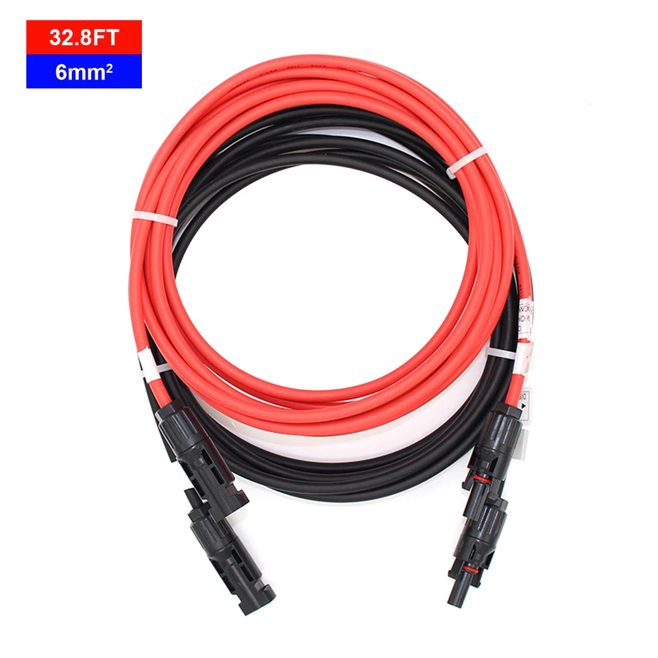 1 par de conectores solares de cable de extensión de panel solar negro + rojo calibre 10 AWG Foto 1 de 4