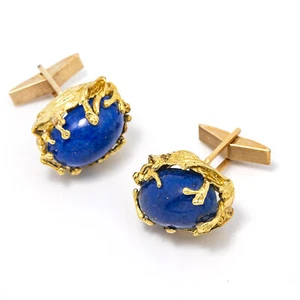 Cufflinks 14K Yellow Gold Lapis Lazuli Unique Approx 15ct each 25.3 Grams - Picture 1 of 1