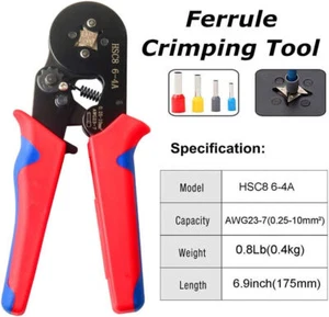Ratchet Ferrule Crimper Pliers Crimping Tool Cable Electrical Wire Terminals Kit - Picture 1 of 12