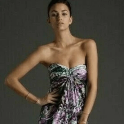 Laundry Shelli Segal Size 4 Long Formal Strapless All Silk Dress Purple Green - Image 1 of 4