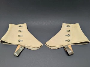 Antique Vintage Wool Standard Spats Gray Button English Box Cloth Pair Buckle - Picture 1 of 5