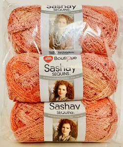Three Skeins NOS Red Heart Boutique Sashay Sequins Yarn "Coral" #1931 - Picture 1 of 4