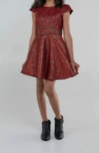 $234 Zoe LTD Kids Girl's Red Short Sleeve Tweed Kaia A-Line Dress Size 8 - Picture 1 of 3