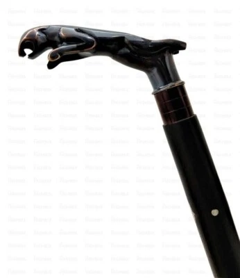 Bastón de madera negro único mango de jaguar de latón bastón para hombres mujeres Foto 1 de 4