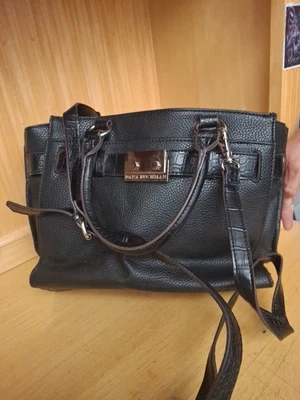 Dana Buchman Black Leather Double Handles Zipper Tote Shoulder Bag Conseal Carry - Image 1 of 4