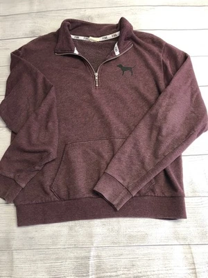 Victorias Secret 粉色套衫女式中号四分之一拉链运动衫狗布贴 — 第 1/4 张图片