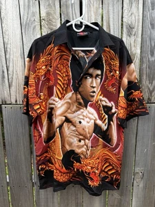Vintage Style Bruce Lee Y2k Graphic Dragon Shirt Kung Fu Men’s Size Large - Picture 1 of 7
