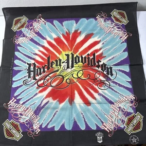 Vintage 1980’s Harley-Davidson Logo Tie Dye Bandana Square Scarf Made In USA - Picture 1 of 4