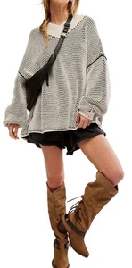 Free People Oversize Maisie Pullover Elfenbein Schwarz Kombi Größe Small Neu mit Etikett 148 $ - Bild 1 von 10