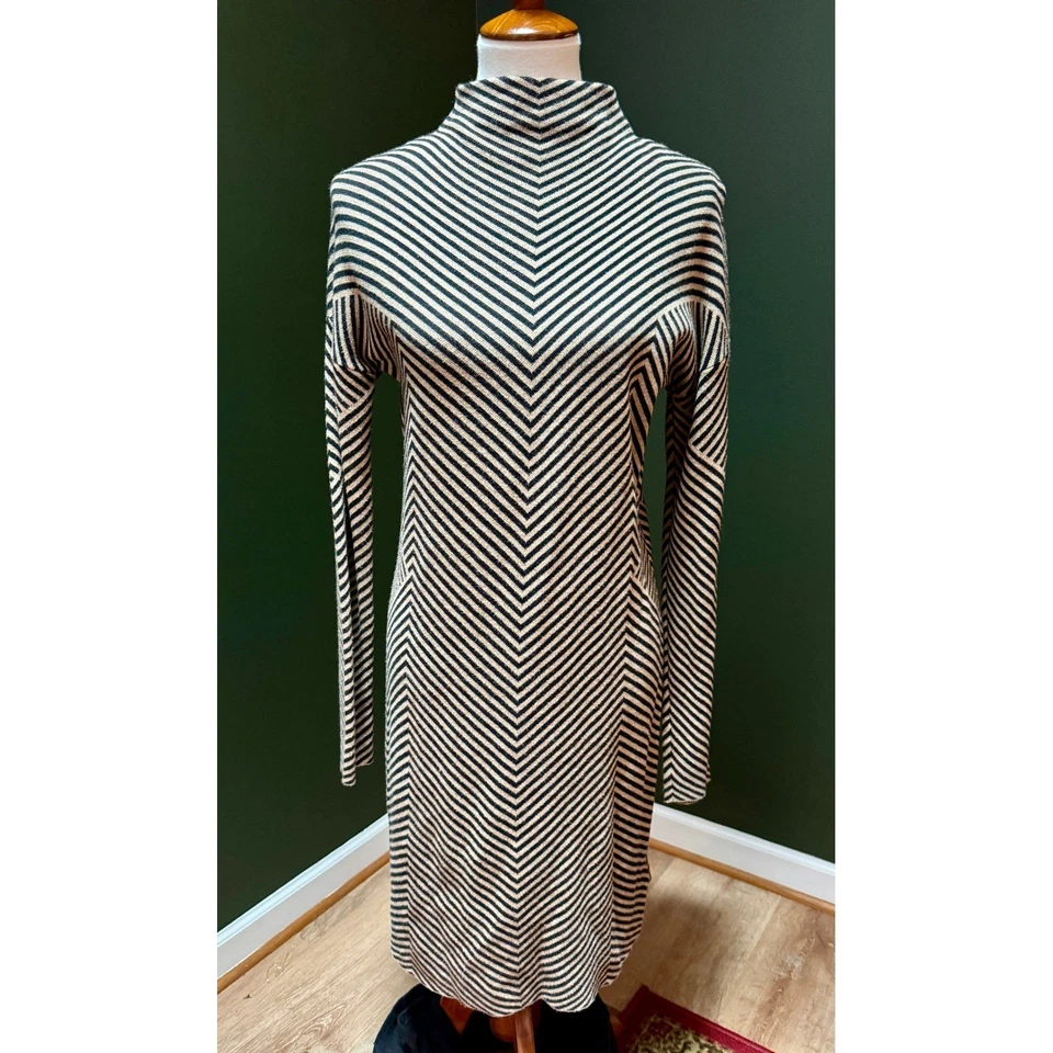 Vestido midi manga larga cuello falso Cynthia Rowley Chevron para mujer talla M Foto 1 de 4