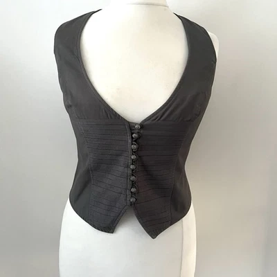 New Look Size 12 Grey Cotton Fitted Waistcoat Button Fastening Military Style - Image 1 of 4