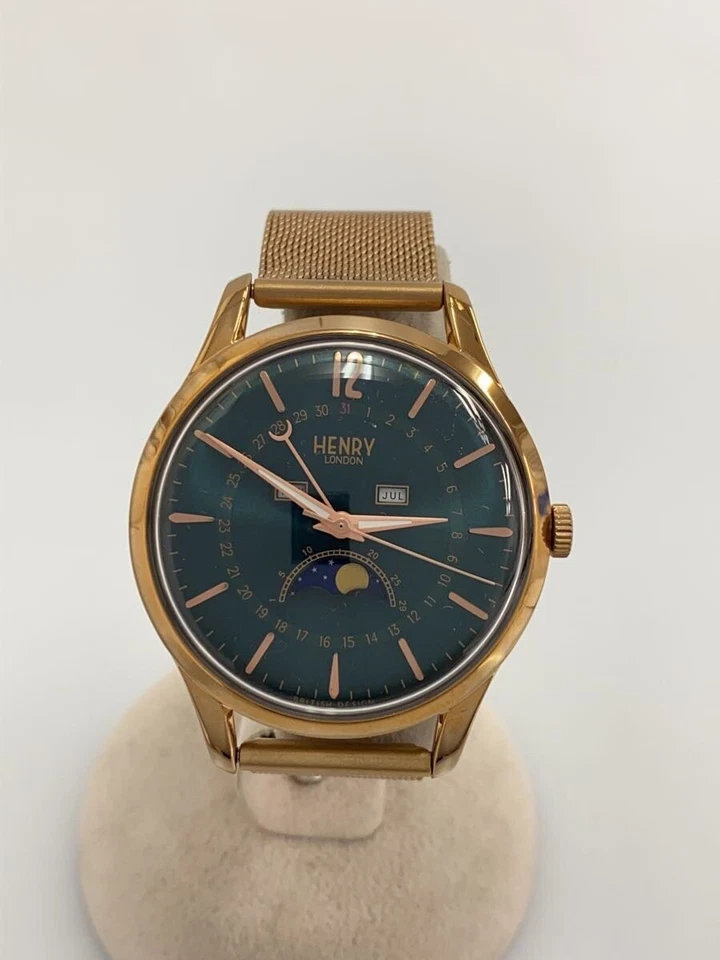 HENRY LONDON HL39-LM-0210 relógio de quartzo analógico preto aço inoxidável excelente Japão - Imagem 1 de 4