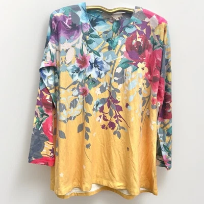 Suéter túnica tejido floral Delphina Soft Surroundings amarillo colorido talla XL Foto 1 de 3