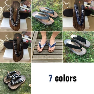 Geta Japanese Clogs Slipper Wooden Flip-flops Sakura Print Cospaly Costume Props - Picture 1 of 17