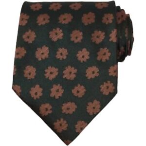 VTG RIVE GAUCHE Mens Tie 3.5 Hunter Green Brown 100% Silk Floral Necktie ITALY