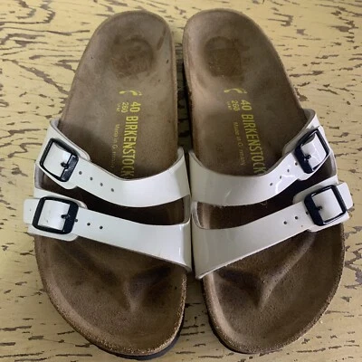 Birkenstock 2 Strap Cream Color Leather Sandals Womens Sz 9 EU 40 Slip On  READ - Image 1 of 4