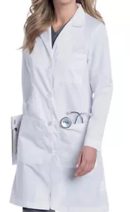 Landau Women's New4 Button Notch Neck Faux Belt Back Full Length Lab Coat - 3155 - Picture 1 of 2