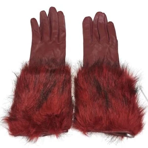 Womens Long Red Leather & Plush Gloves Medium/Large - Picture 1 of 1