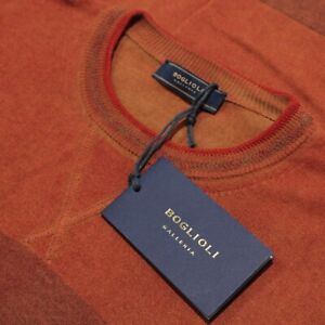 Boglioli NWD Crew Neck Knit T-Shirt / Sweater Size M In Orange Cotton/Cashmere