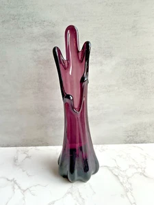 Vintage MCM Hand Blown Glass Purple Amethyst Swung Vase 10.5” Tall - Picture 1 of 9