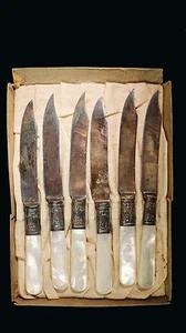 Sterling Silver & Mother of Pearl Universal LF& C Butter Knives Set of 6 - Picture 1 of 3