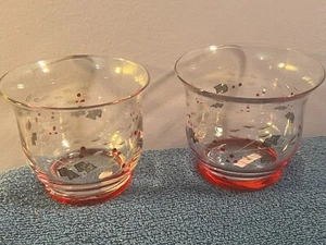 Pfaltzgraff winterberry set of 2 glass etched votive candle holders PO5391 - Picture 1 of 4