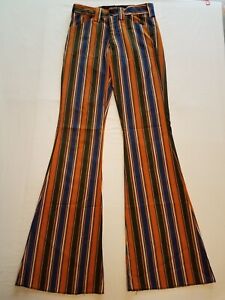 vintage JOKO FASHIONS Women's Mid Rise Multi Color Striped Bell Bottom Pants XS