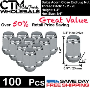 100 PC 1.4" TALL CHROME 1/2-20 BULGE ACORN LUG NUTS CLOSE END WHOLESALE SAVING - Picture 1 of 2