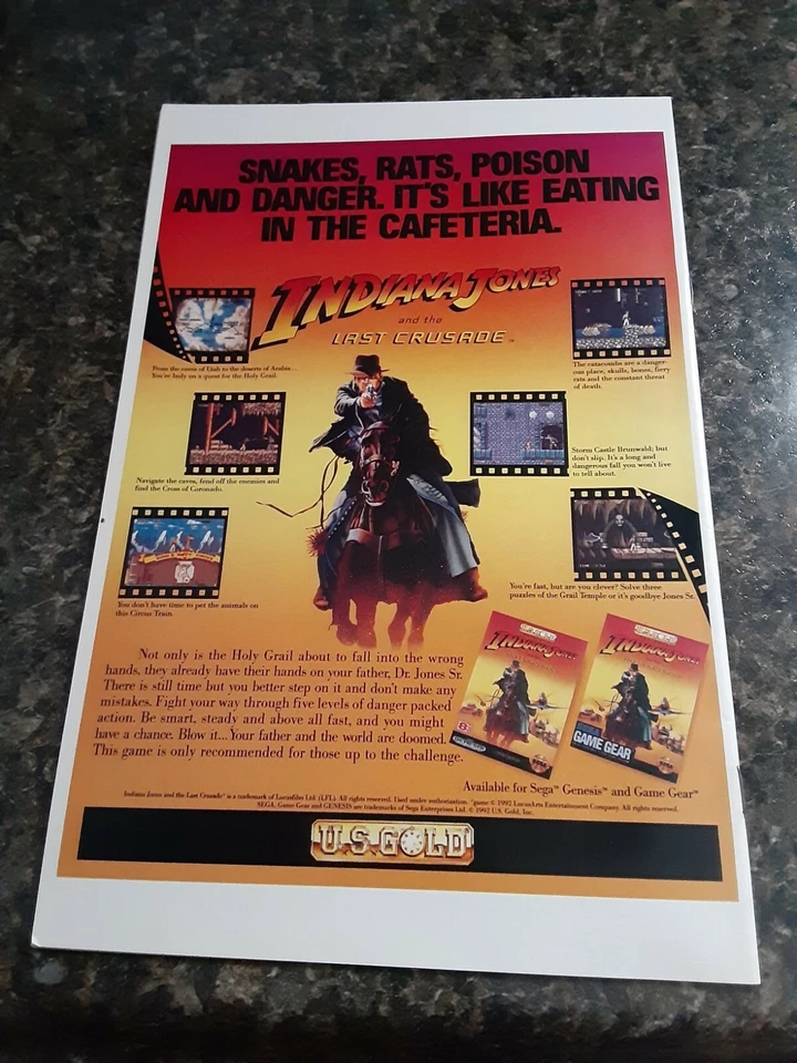 Indiana Jones Sega Genesis Ad Vintage Video Game Print Advertisment  1992 - Image 1 of 1
