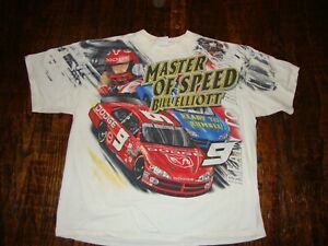 Vintage Bill Elliot Master Of Speed 2002 All Over Print Nascar T shirt 2XL 