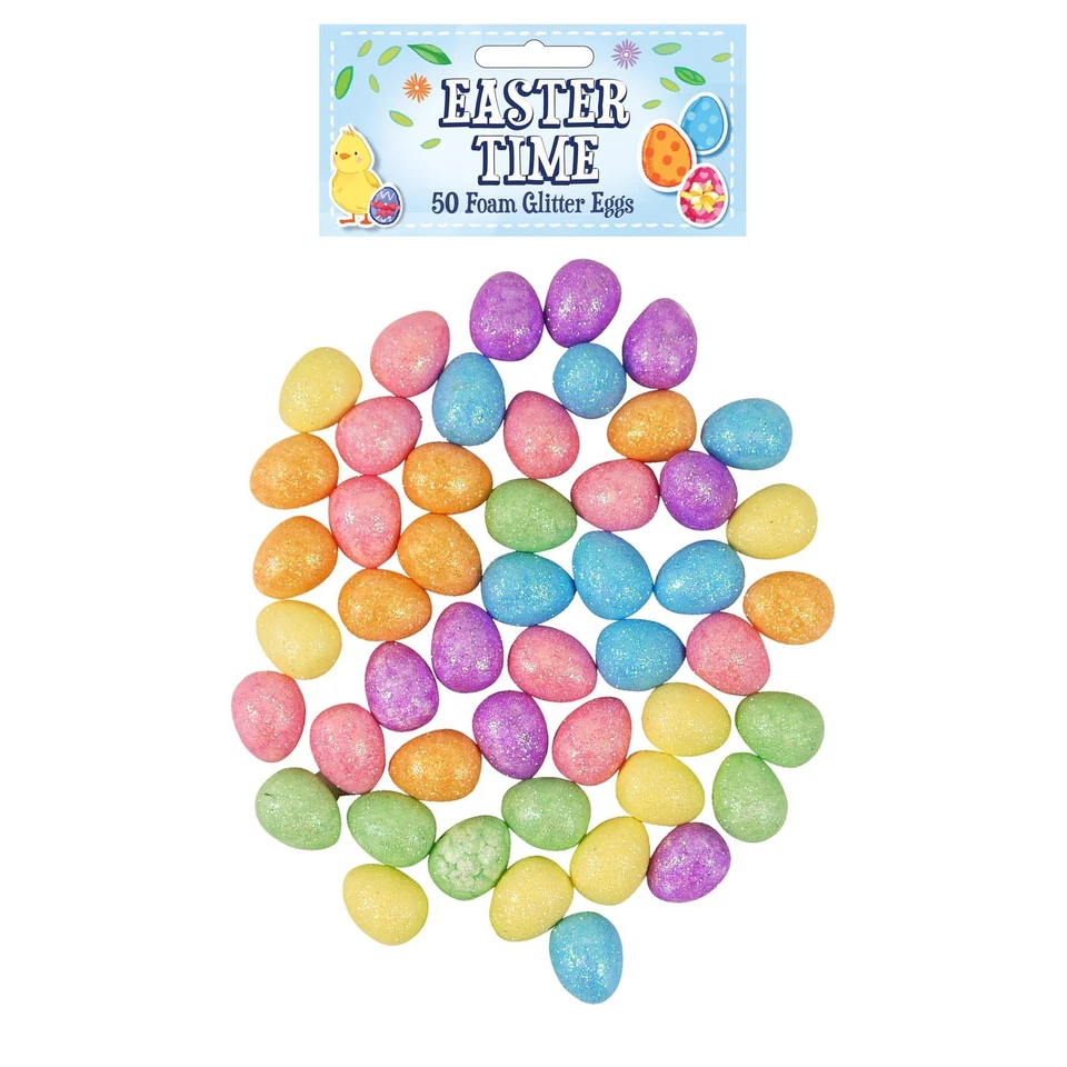 Easter Glitter Eggs Decorations, Bonnet Arts and Crafts, Egg Hunt - 50 Pack 2cm - Image 1 of 1