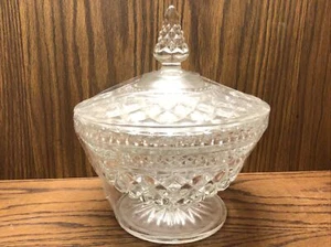 Anchor Hocking WEXFORD - Footed CANDY DISH w/ LID Criss-Cross Pressed Glass  46 - Picture 1 of 4