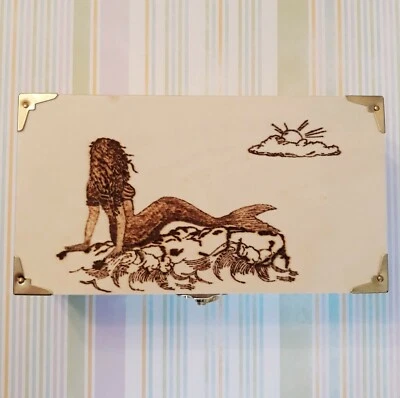 Reclining Mermaid Large Wooden Trinket Box. Pyrography. Can Be Personalised - Image 1 of 4