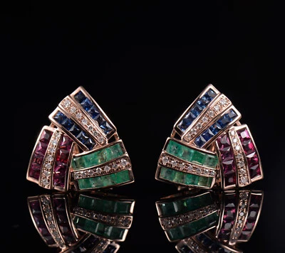 14K Rose Gold Natural Diamond Color Stones Earrings Diameter 20mm - Image 1 of 4