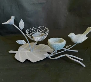 Tea Light Holder Metal Bird on Branches Stem Leaf Set Of 2 . - Picture 1 of 7