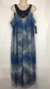 I LE New York Women's Dress Size 16 Long Maxi Blue Sleeveless Beaded  -V340 - Picture 1 of 10