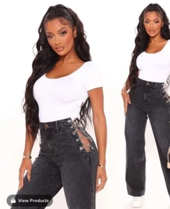 🛍 Pantalones de mezclilla Fashion Nova negros con cadena abierta lateral pierna de bota ~ 11 M3020 🛍 - Imagen 1 de 22