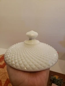 WESTMORELAND OPTIC SPIRAL DIAMOND POINT CANDY DISH COMPOTE LID 6.25" MILK GLASS - Picture 1 of 6