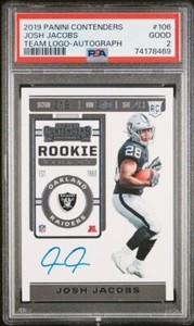 2019 Panini Contenders #106 Josh Jacobs Team Logo RC Rookie Card Auto Good PSA 2