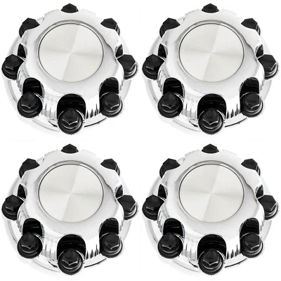 4Pc Set fits 8 Lug CHROME Black Center Cap For 16" Steel Wheel Rim Bolt On Hub - Image 1 of 4