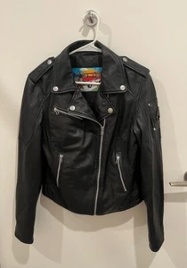 Chaqueta motera de cuero negra Moose Knuckles para mujer con marca L/G, se adapta a M - Imagen 1 de 10