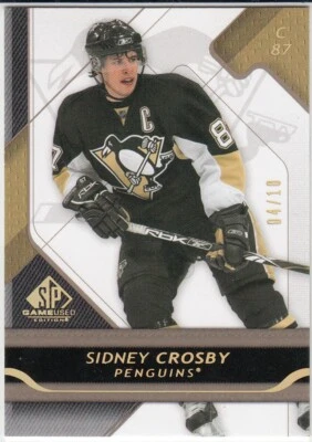 2008-09 UPPER DECK SP GAME USED GOLD PARALLEL 4/10 SIDNEY CROSBY CARD #83 - Image 1 of 2