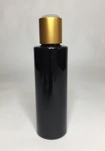 100ml PET Kunststoff schwarz zylindrische Flaschen + mattgold Scheibenplatte JEDE MENGE - Bild 1 von 3