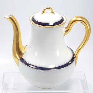 Haviland Turenne 4-Cup Coffee Pot 7.25in Cobalt Blue Band Gold Trim Limoges - Picture 1 of 17