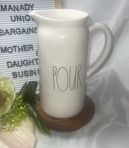 Rae Dunn 9” Classic Style Juice POUR Pitcher Artisan Collection White 6.5 Cup - Picture 1 of 5